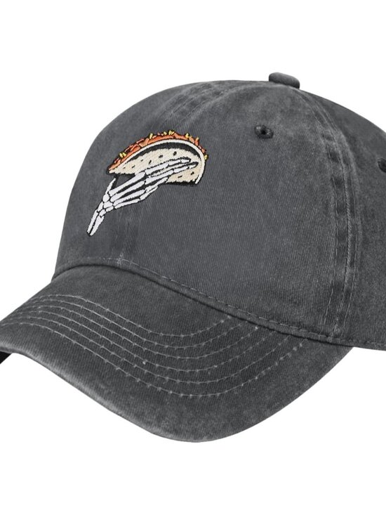 Women\'s Embroidery Adjustable Washed Distressed Casual Trucker Hat Taco Skull main image 4
